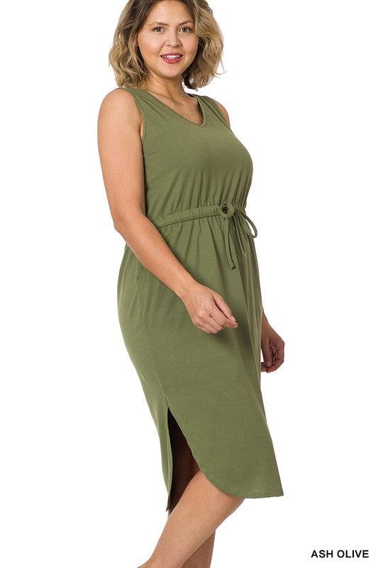 Poly Cotton Drawstring Waist Curved Hem Dress | Plus Size Poly Cotton Drawstring Waist Curved Hem Dress | Plus Size Dress The Shop Room