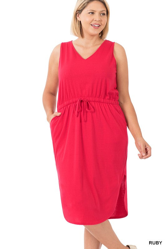 Poly Cotton Drawstring Waist Curved Hem Dress | Plus Size Poly Cotton Drawstring Waist Curved Hem Dress | Plus Size Dress The Shop Room